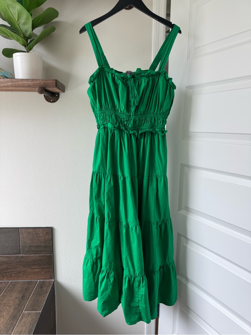 Chelsea & Theodore COTTON Green Tiered Maxi Dress with Smocked Waist